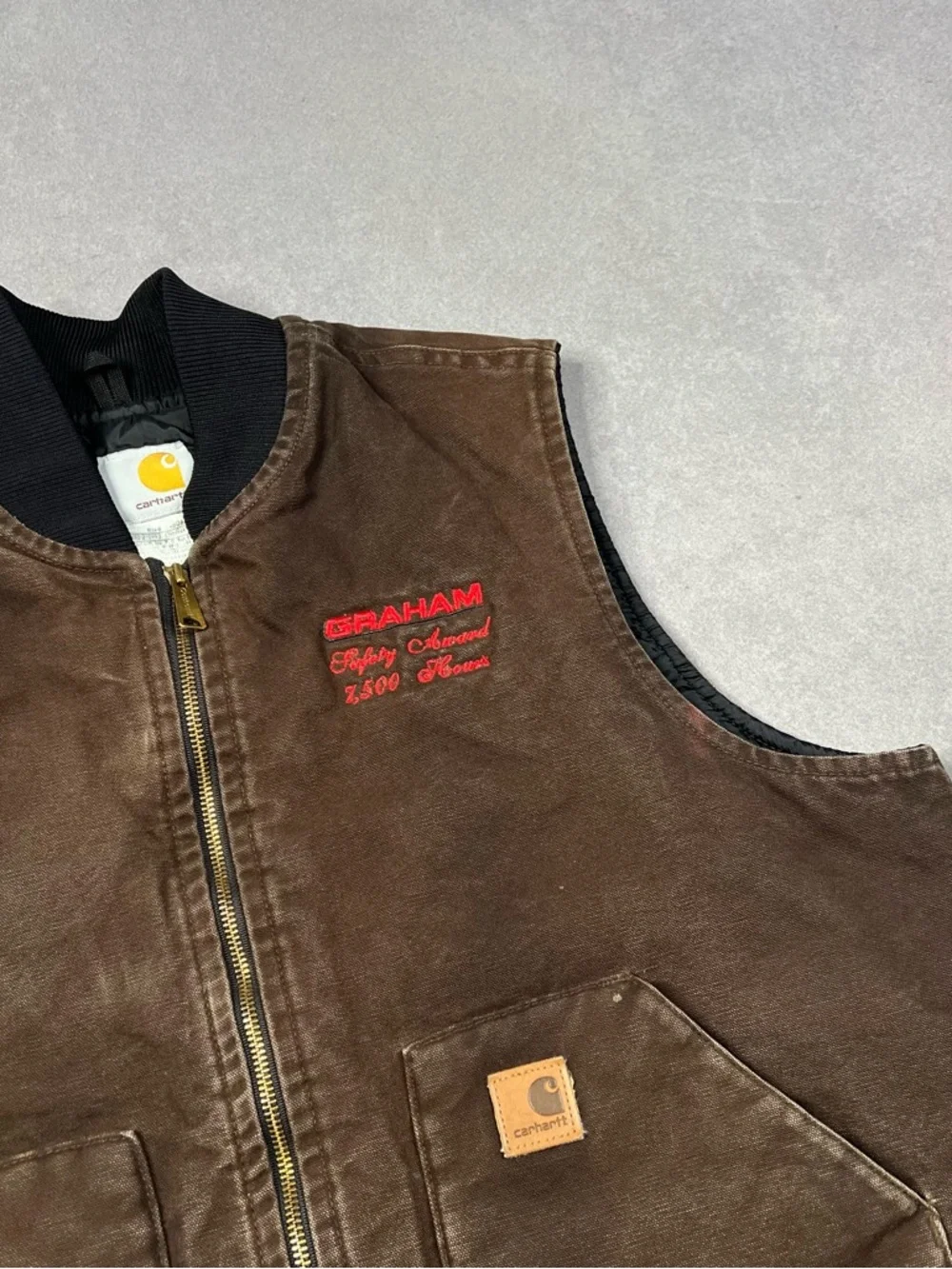 Carhartt Brown Quilted Work Vest with Red Embroidery - Picture 3 of 4